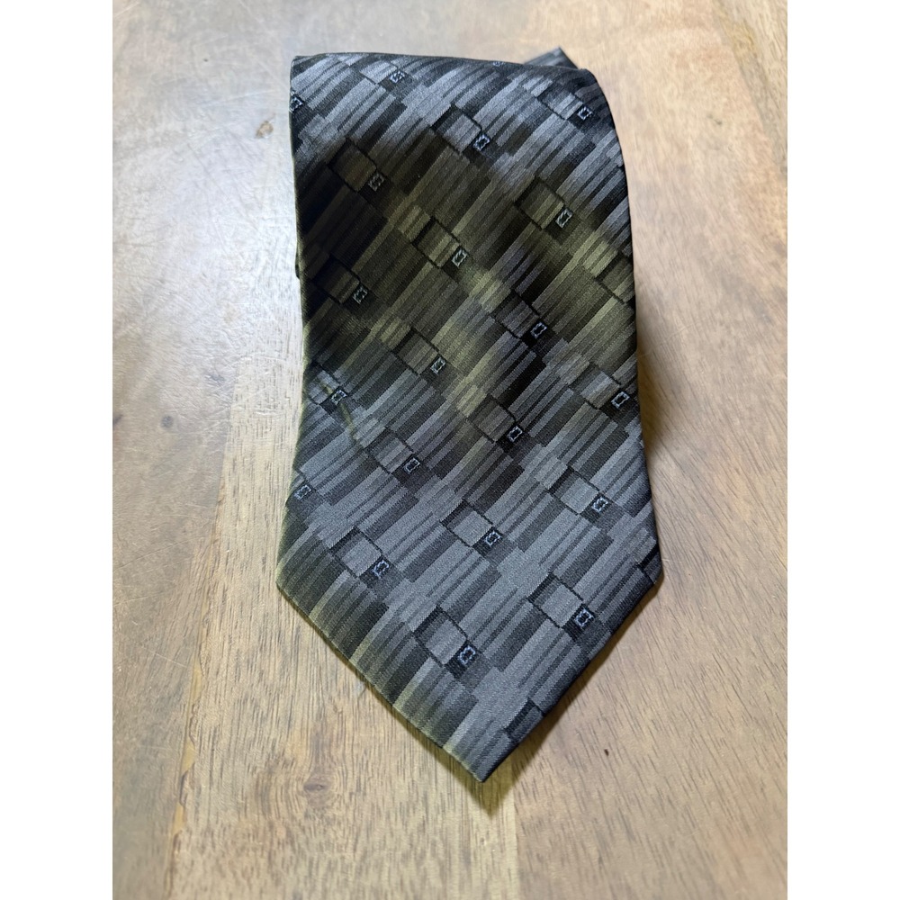 George Mens Necktie 100% Silk Geometric Abstract Grey One Size